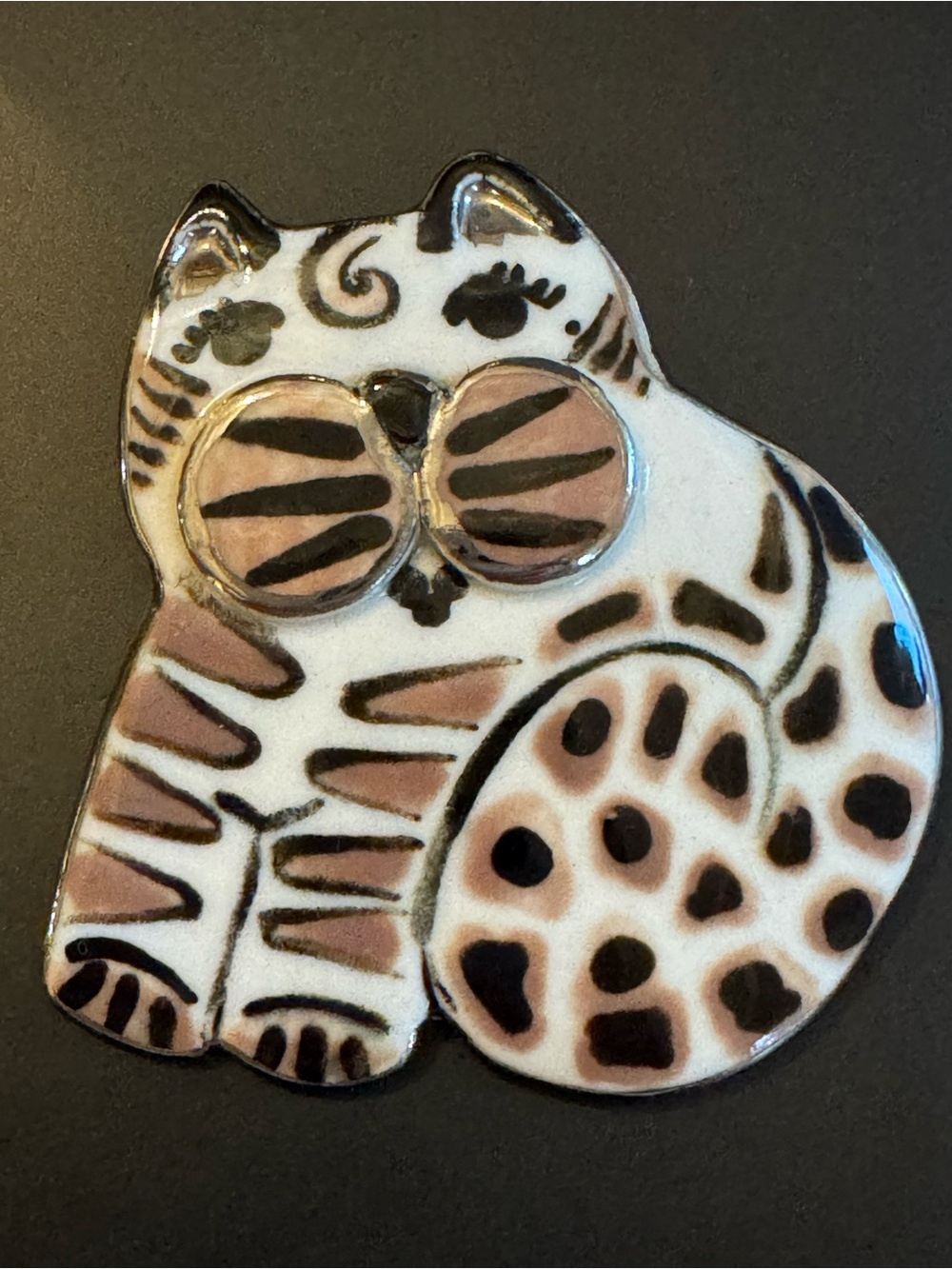 Vintage Hand Painted Ceramic Cat Brooch - Wearable Art